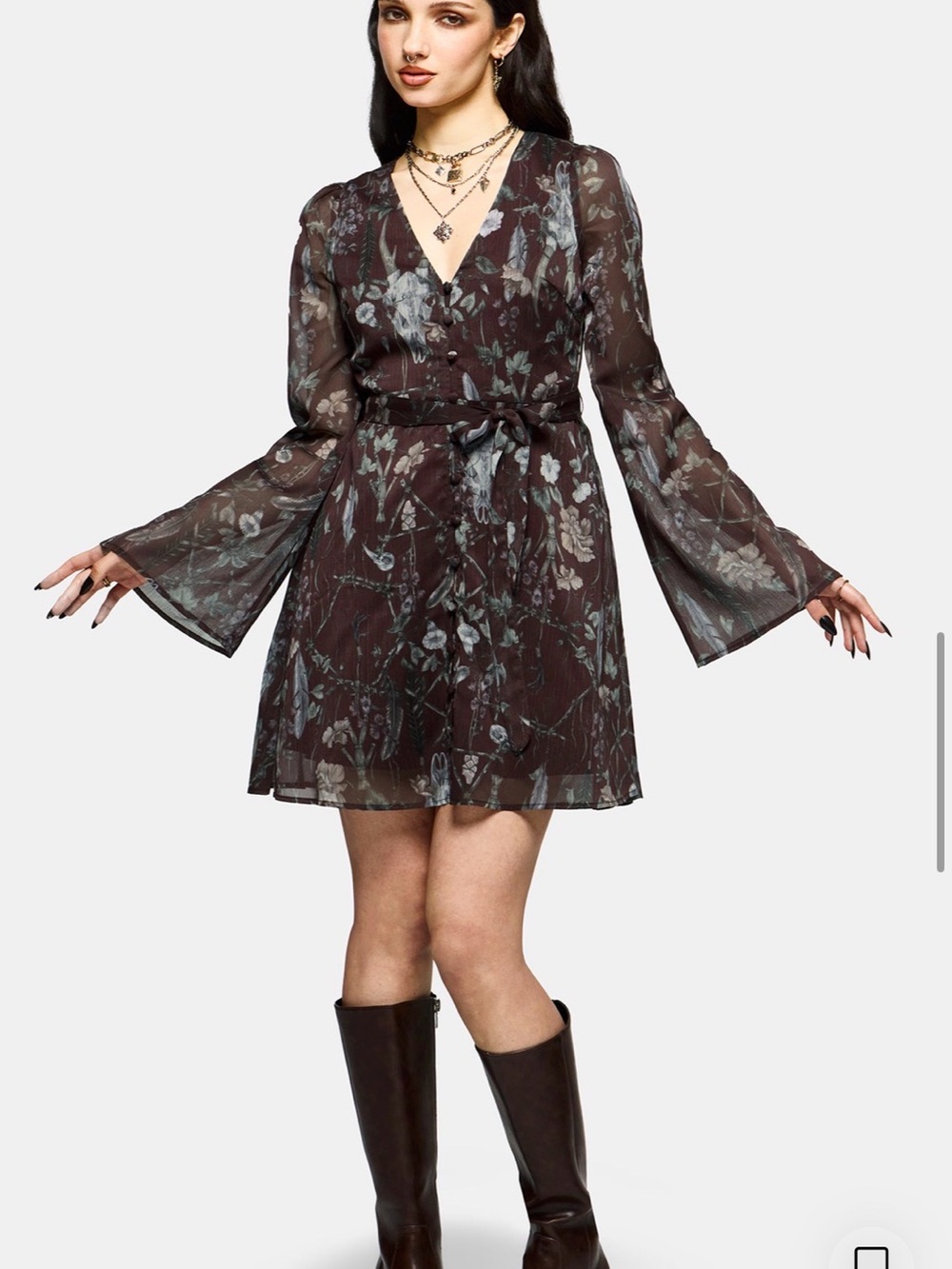 Dusha Garden Print Button Up Chiffon Mini Dress